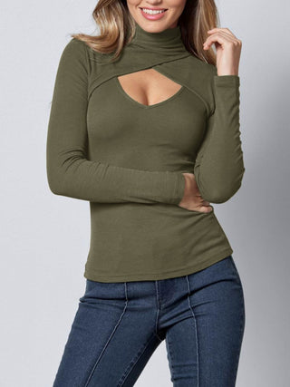 Cutout Turtleneck Long Sleeve T-Shirt - Divacious