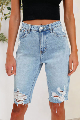 Distressed Pocketed Denim Shorts Divacious