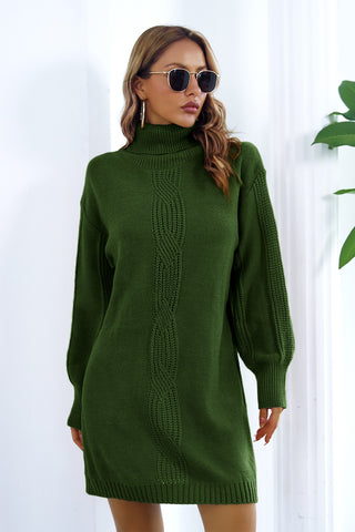 Openwork Turtleneck Long Sleeve Sweater Dress Divacious