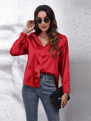 Button Up Collared Neck Long Sleeve Shirt Divacious