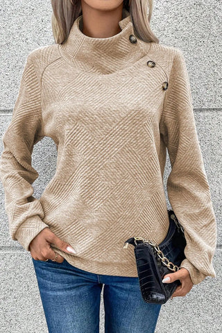 Textured Turtleneck Long Sleeve Sweatshirt Divacious