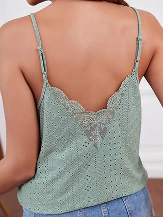 Eyelet Lace Detail V-Neck Cami Divacious