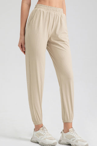 Elastic Waist Active Pants with Pockets Trendsi