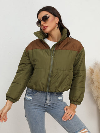 Two-Tone Zip-Up Puffer Jacket Divacious