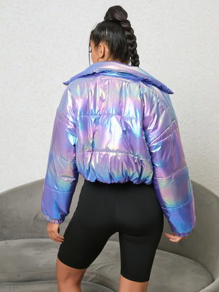 Gradient Zip-Up Collared Puffer Jacket Divacious