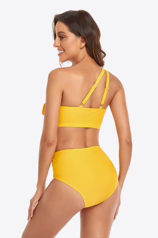 Ruffled One-Shoulder Buckled Bikini Set Divacious