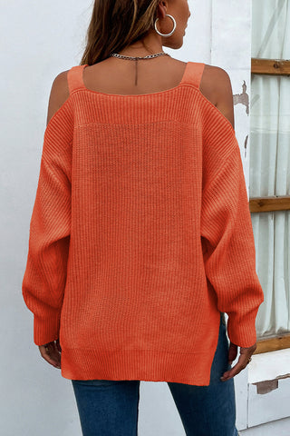 Ribbed Cold Shoulder Long Sleeve Knit Top Divacious