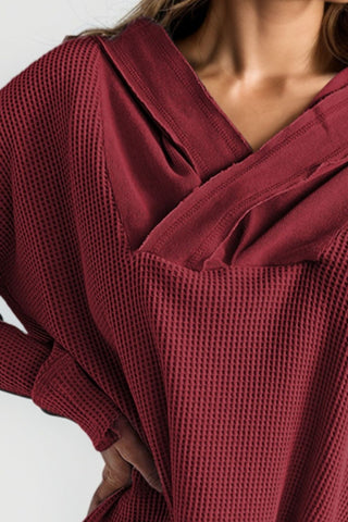 Waffle-Knit Dropped Shoulder Hoodie Divacious