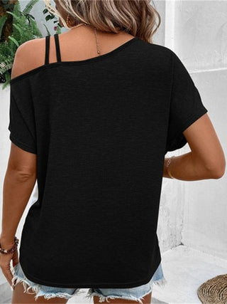 Contrast Asymmetrical Neck Short Sleeve T-Shirt Divacious