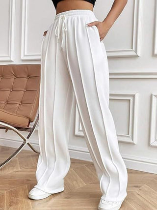 Drawstring Wide Leg Pants with Pockets - Divacious