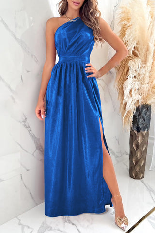 One Shoulder Slit Ruched Maxi Dress Trendsi