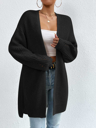 Open Front Dropped Shoulder Slit Cardigan Divacious