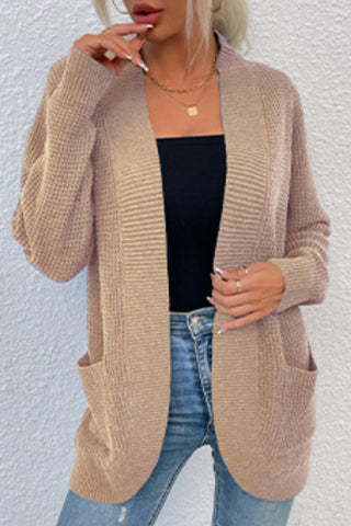 Open Front Rib-Knit Cardigan with Pockets Divacious