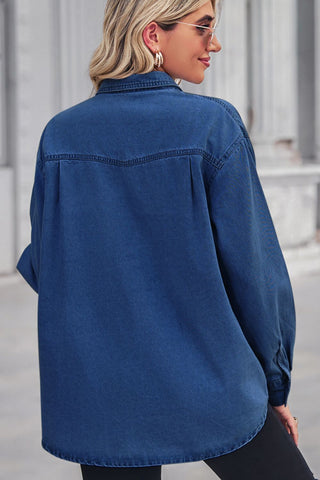 Collared Neck Dropped Shoulder Denim Top Divacious