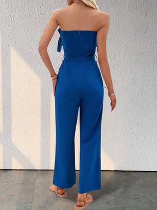 Ruffled Tie Waist Tube Jumpsuit Divacious