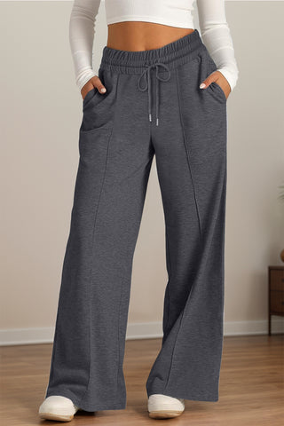 Drawstring Elastic Waist Wide Leg Pants - Divacious