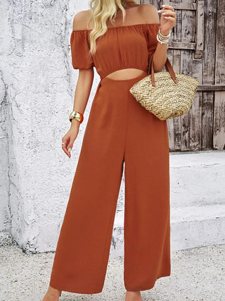 Cutout Off Shoulder Wide Leg Jumpsuit Divacious