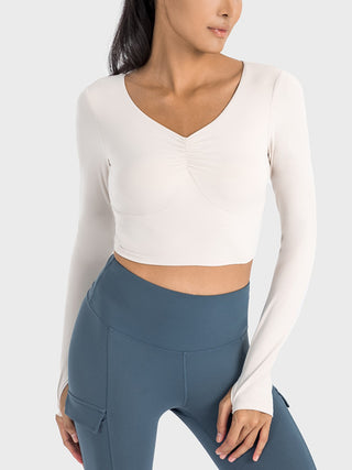 Millennia Ruched Cropped Long Sleeve Sports Top Trendsi