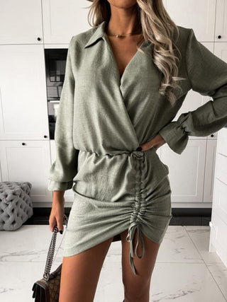 Drawstring Long Sleeve Mini Dress - Divacious