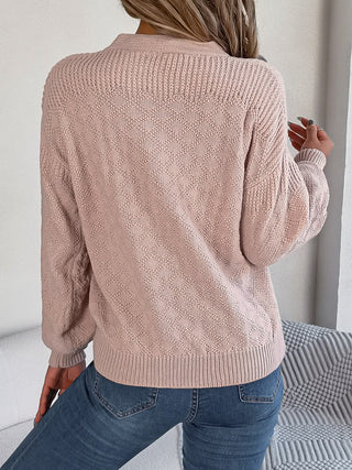 Half Button V-Neck Long Sleeve Sweater Divacious