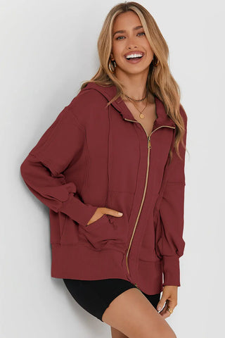 Zip Up Long Sleeve Drawstring Hoodie Divacious