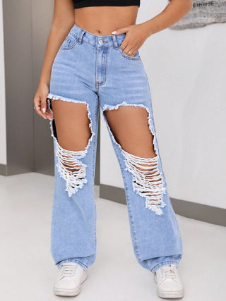 Distressed Jeans with Pockets Divacious