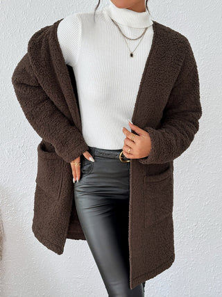 Open Front Long Sleeve Winter Coat - Divacious