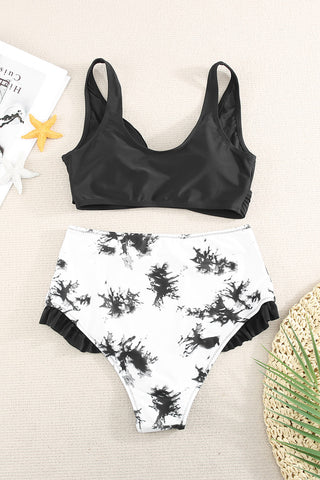 Two-Tone Crisscross Frill Trim Two-Piece Swimsuit Divacious