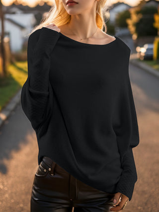 Texture Round Neck Long Sleeve Sweater Divacious