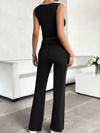 Devine Ribbed Round Neck Tank and Pants Set Trendsi