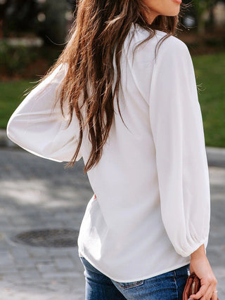 Notched Neck Long Sleeve Blouse Divacious