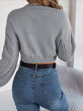 Cable-Knit Round Neck Cropped Sweater Divacious