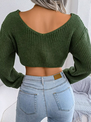 Twisted Front Long Sleeve Cropped Sweater Divacious