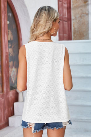 Eyelet Open Front Sleeveless Cardigan Divacious