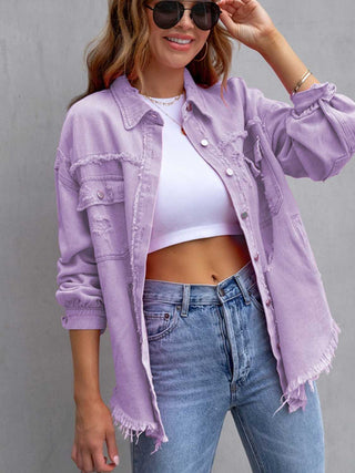 Distressed Drop Shoulder Denim Jacket Divacious