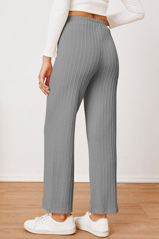 Textured Elastic Waist Straight Pants Divacious