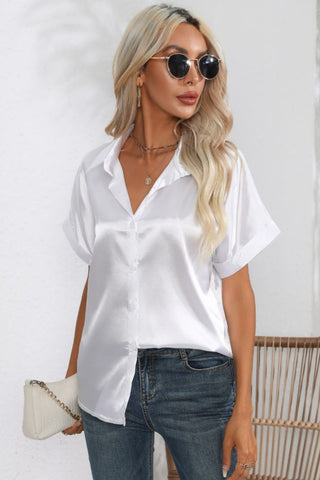 Collared Neck Short Sleeve Shirt Divacious