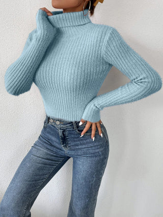 Ribbed Turtleneck Long Sleeve Sweater Divacious