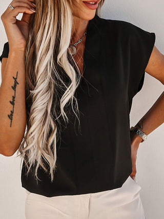 V-Neck Cap Sleeve Blouse Divacious