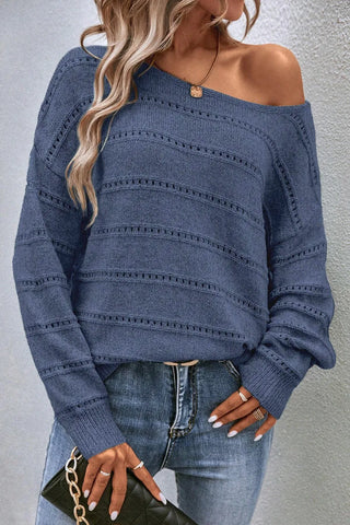 Boat Neck Dropped Shoulder Sweater Divacious