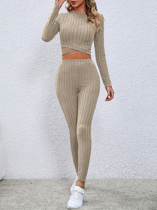 Crisscross Knit Top and Leggings Set Trendsi