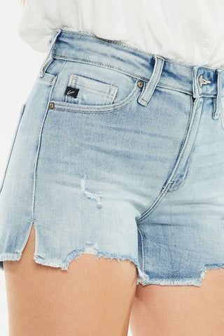 Kancan High Rise Side Slit Denim Shorts Divacious