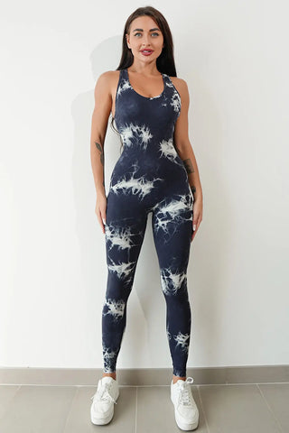 Printed Crisscross Wide Strap Jumpsuit Divacious