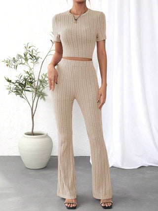 Round Neck Short Sleeve Top and Pants Set Trendsi