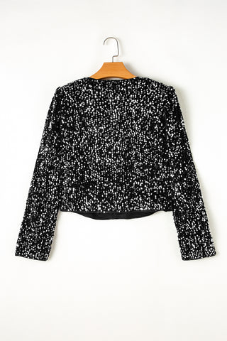 Sequin Open Front Long Sleeve Jacket Trendsi