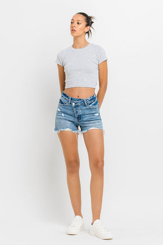 Lovervet Stepped Waist Raw Hem Denim Shorts Divacious