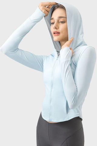 Millennia Pocketed Zip Up Hooded Long Sleeve Active Outerwear Trendsi