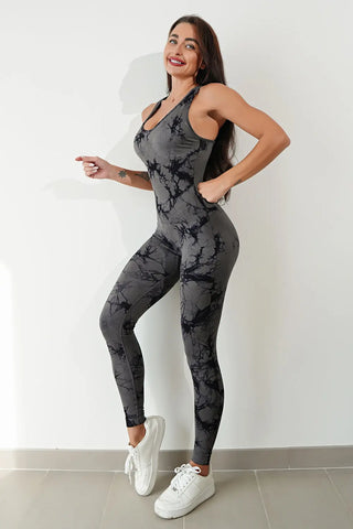 Printed Crisscross Wide Strap Jumpsuit Divacious