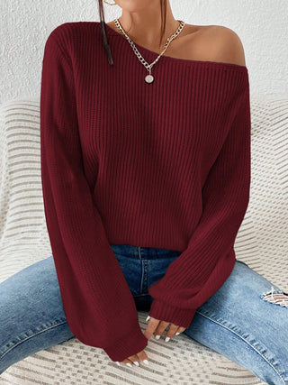 Single Shoulder Long Sleeve Sweater - Divacious