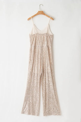 Sequin Spaghetti Strap Wide Leg Jumpsuit Divacious